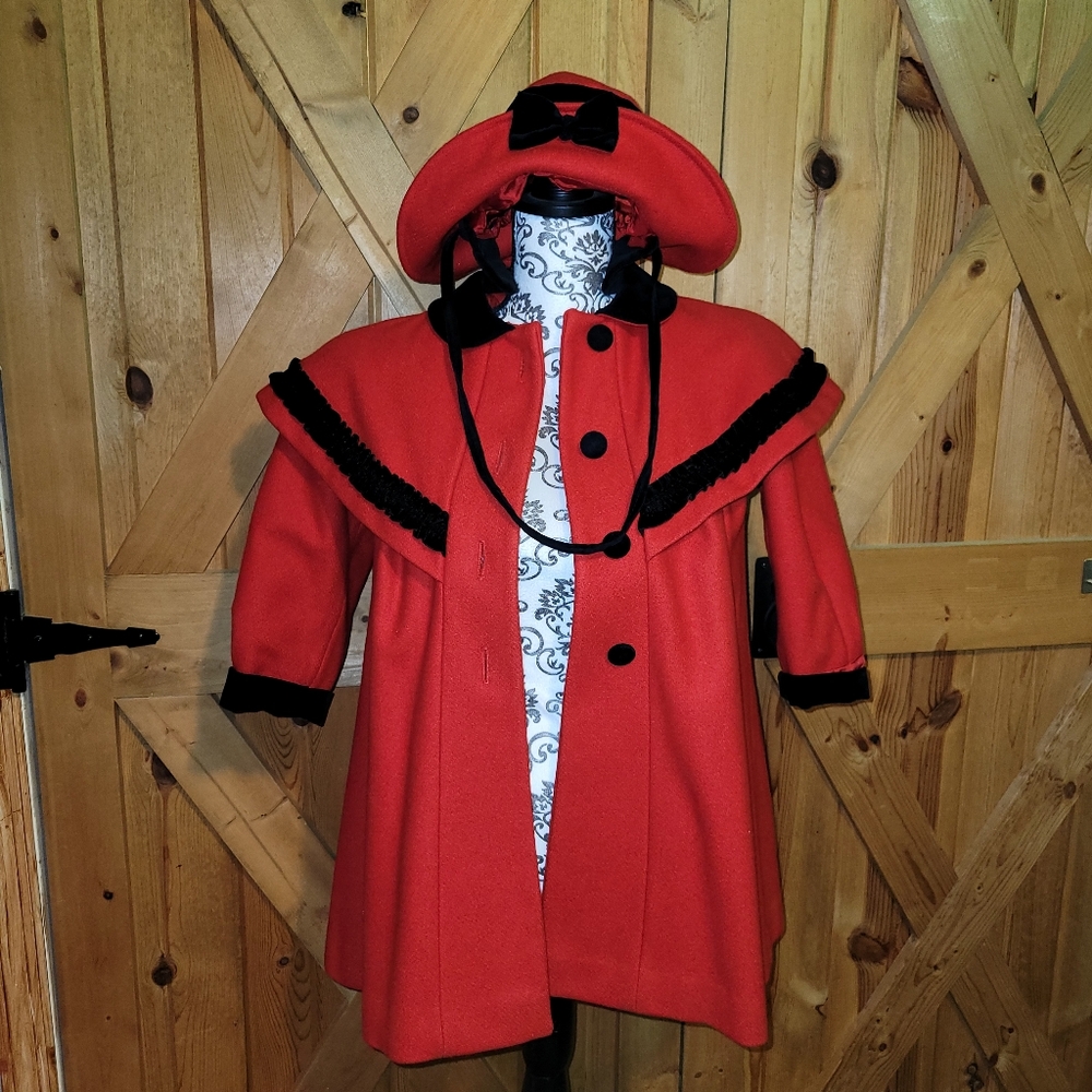 Vintage Rothschild Red Wool  Coat and Hat Set Little Girls Size 5 Usa Made